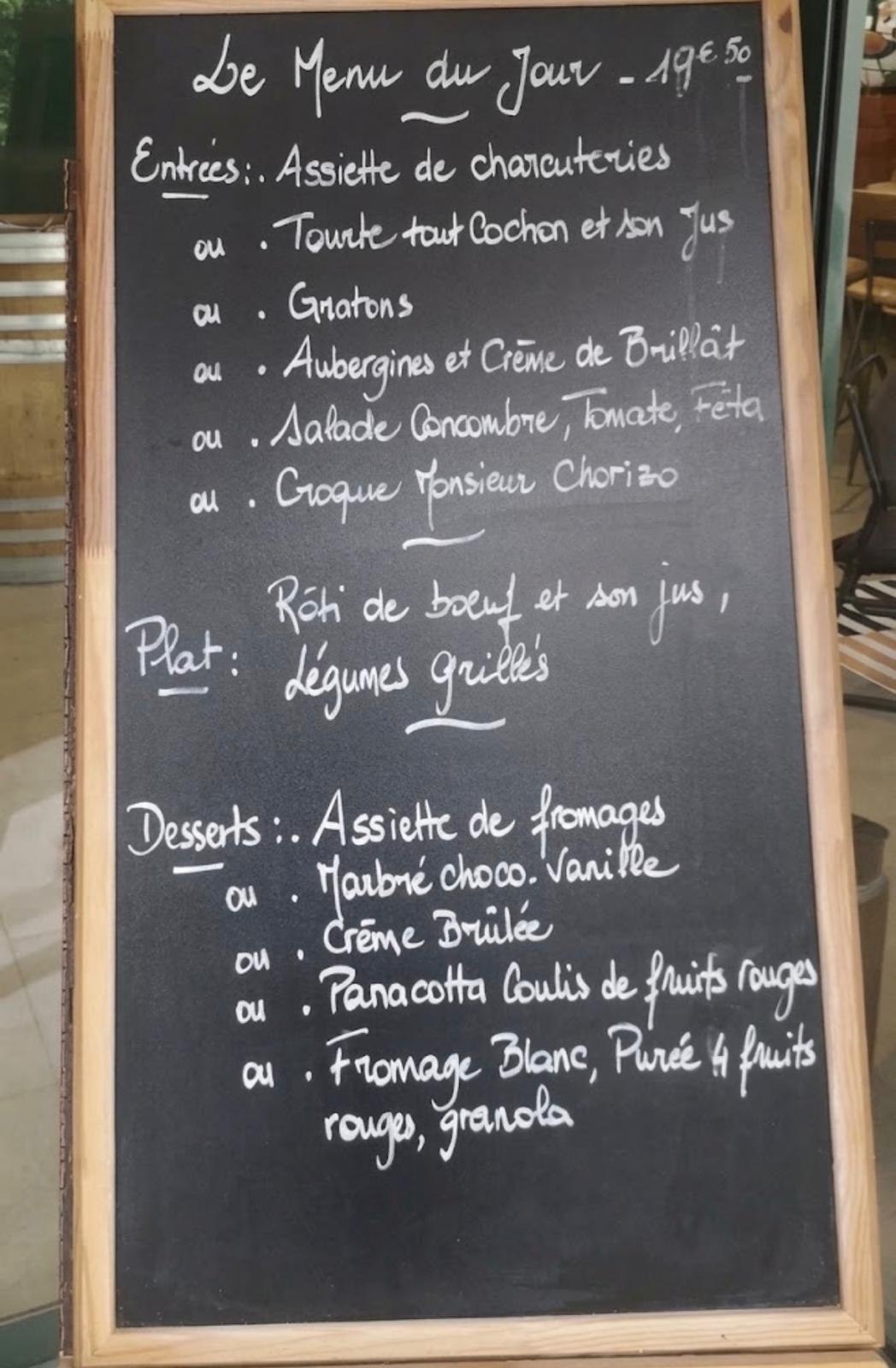 Ardoise du menu du jour